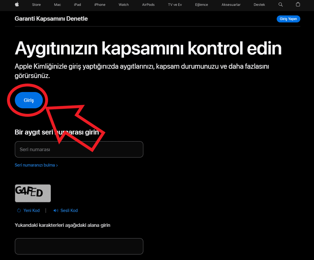 Apple Sitesinden Seri No Kontrol Etme